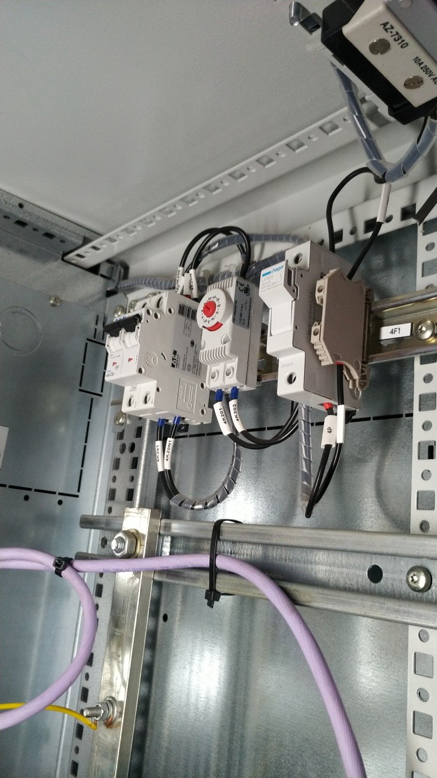 Electrical motor starter control panel with switches and indicator lights